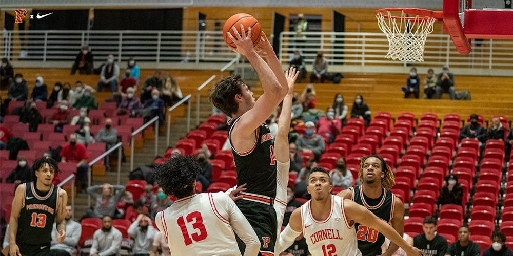<h5>Senior guard Ethan Wright attempts a layup during the Tigers’ 88-83 loss at Cornell Friday night.</h5>
<h6>Photo courtesy of @princetonmbb/Twitter.</h6>