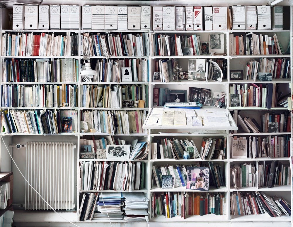  A view of part of Jacques Derrida's library in his home in Ris Orangis. Used with permission. © Andrew Bush, 2001