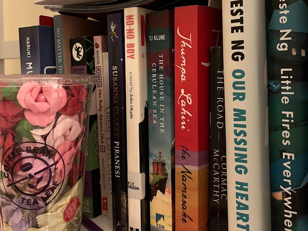 A row of books in a bookshelf. 