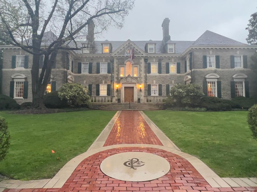 A big mansion in the rain.
