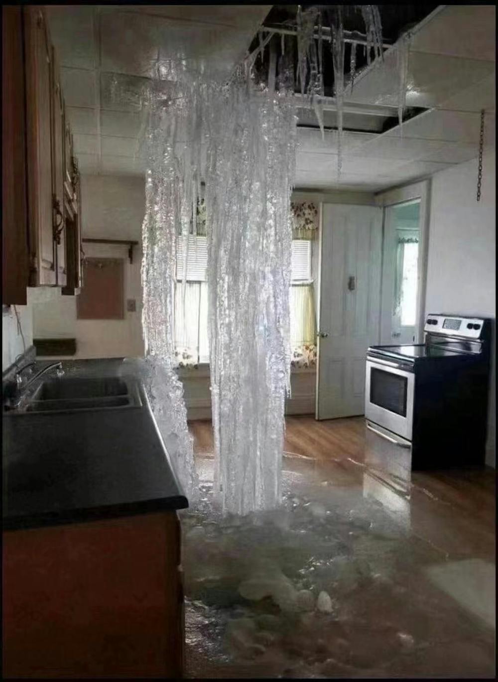 <h5>Ice cut through the kitchen ceiling of one Princeton student’s family friend’s house.</h5>
<h6>Courtesy of Grace Ni ’23</h6>