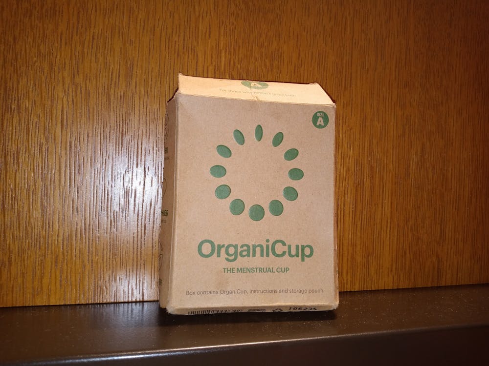 <h5>Box for the AllMatters brand menstrual cup, formerly known as OrganiCup. In the Spring of 2021, the University partnered with AllMatters to distribute menstrual cups to students for free.</h5>
<h6>Auhjanae McGee / The Daily Princetonian</h6>