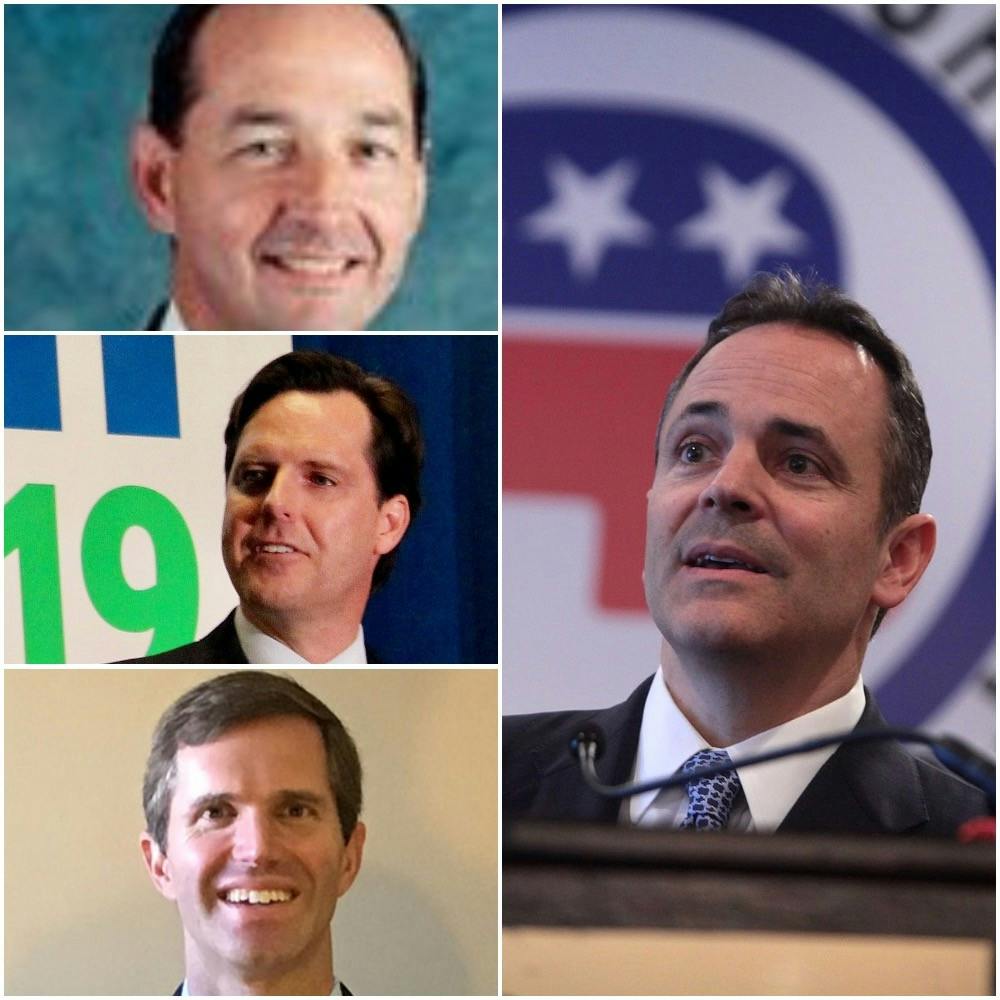 <p>Currently, three Democrats - Rocky Adkins (above left), Adam Edelen (center left) and Andy Beshear (bottom left) - have entered the race to challenge incumbent governor Matt Bevin (right)</p>
<p><br></p>
<p>Photo Credits: Gage Skidmore, BluegrassEditorGuy and Mansfield KYOAG / Wikimedia Commons</p>