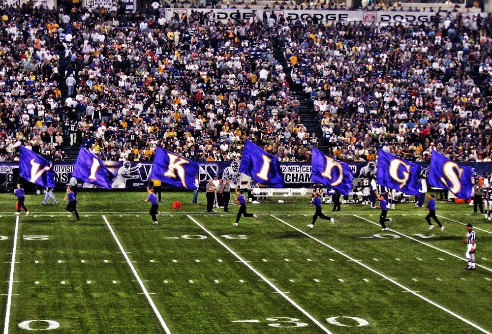 <h5>The Minnesota Viking Flag Runners</h5>
<h6>“The Flag Runners” by Tiger Girl / <a href="https://commons.wikimedia.org/wiki/File:The_Flag_Runners.jpg" target="_self">CC BY 2.0</a></h6>