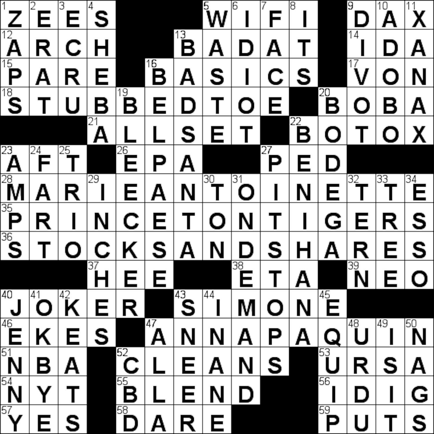 Crossword Solutions February 14 The Princetonian