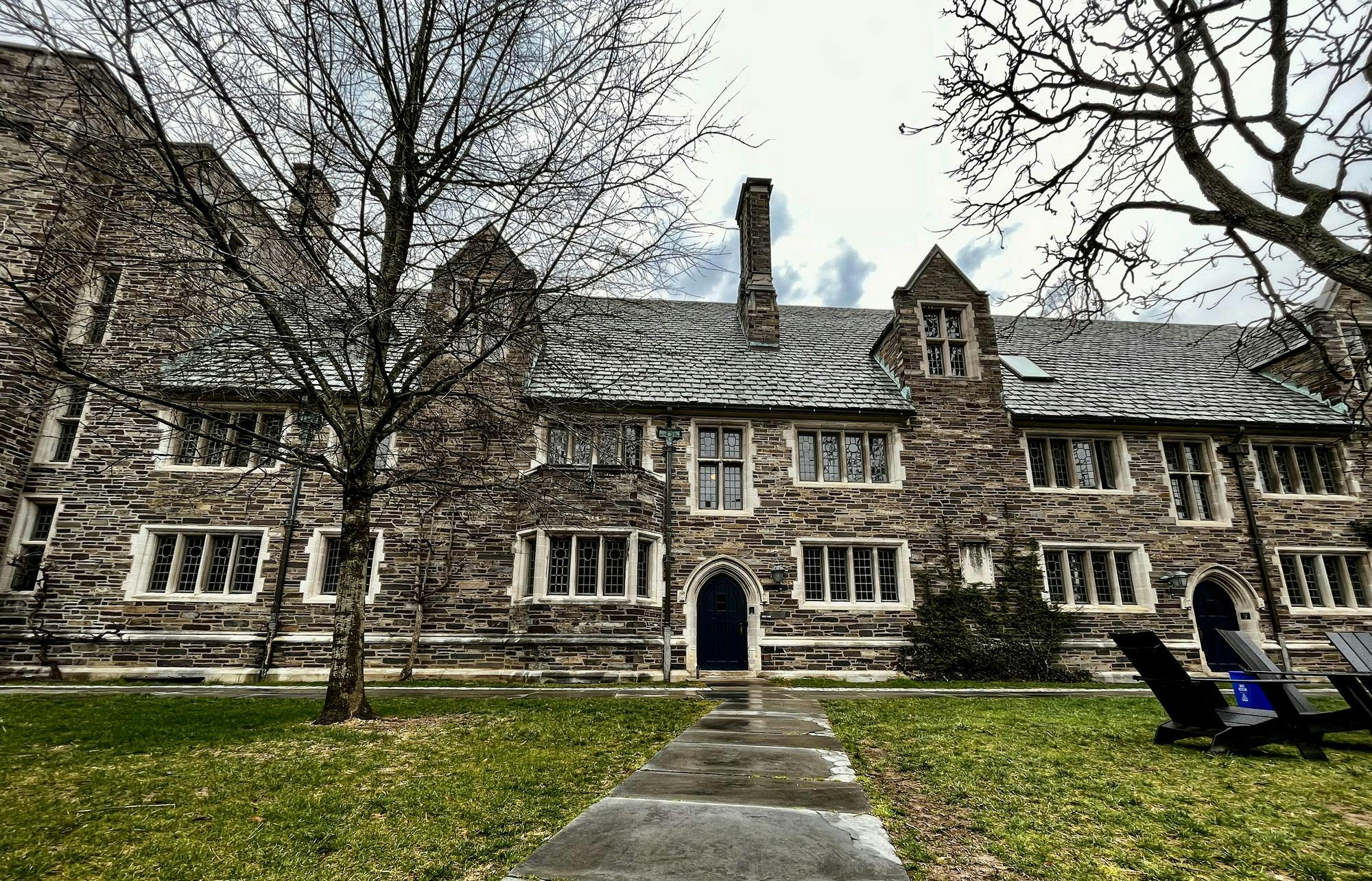 An old building built in the collegiate gothic style.
