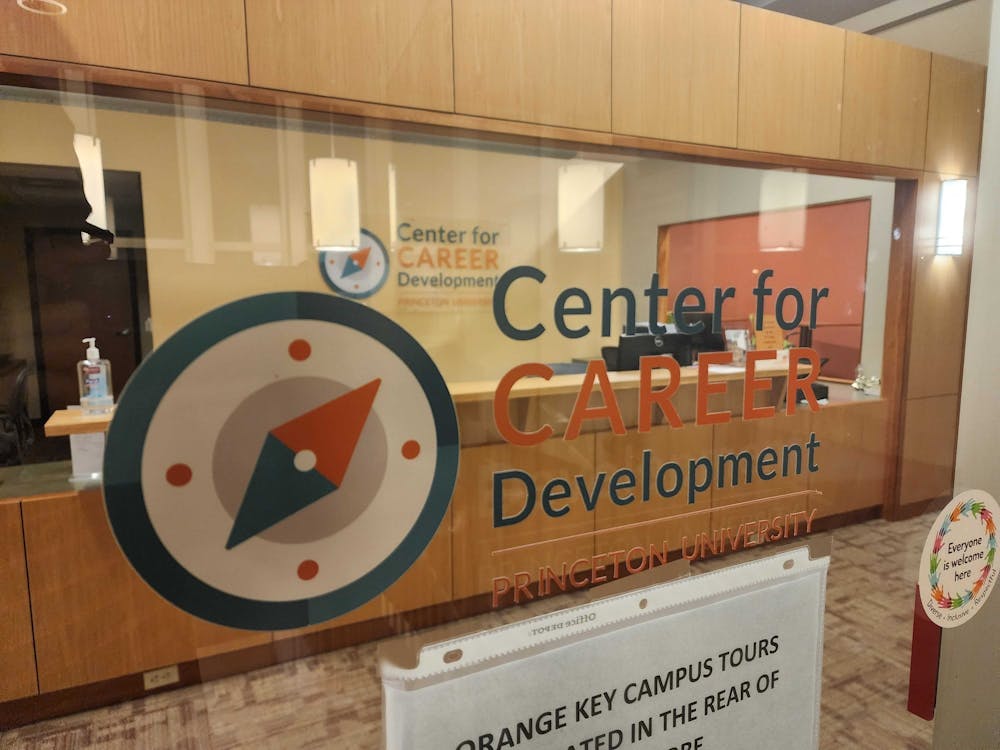 A glass door to an office that says "Center for Career Development."