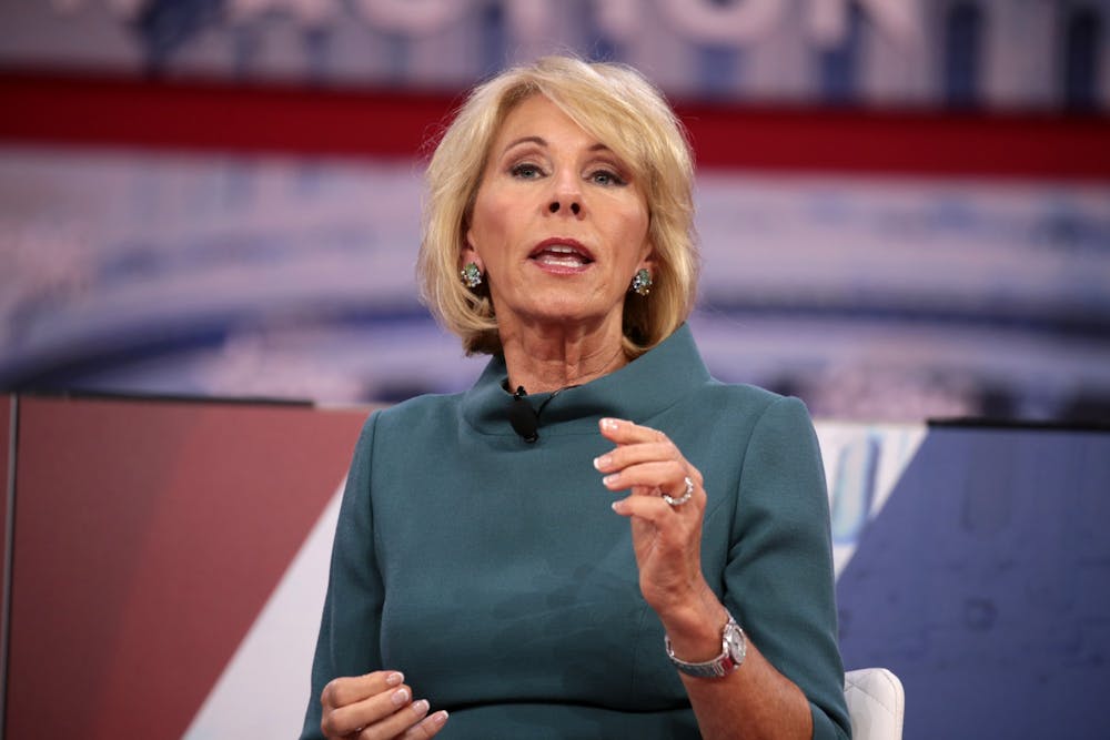 <h4>U.S. Secretary of Education Betsy DeVos speaking at the 2018 Conservative Political Action Conference (CPAC).</h4>
<h6>Courtesy of Gage Skidmore / <a href="https://www.flickr.com/people/22007612@N05" target="_self">Flickr</a></h6>