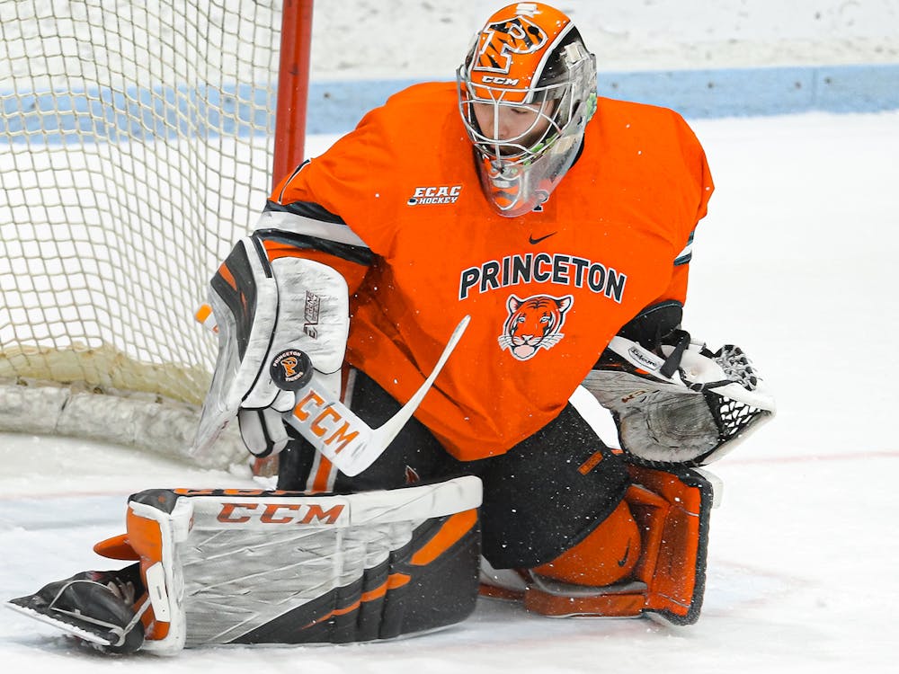 Jeremie Forget in goal.&nbsp;
Courtesy of Shelley Szwast/GoPrincetonTigers.&nbsp;