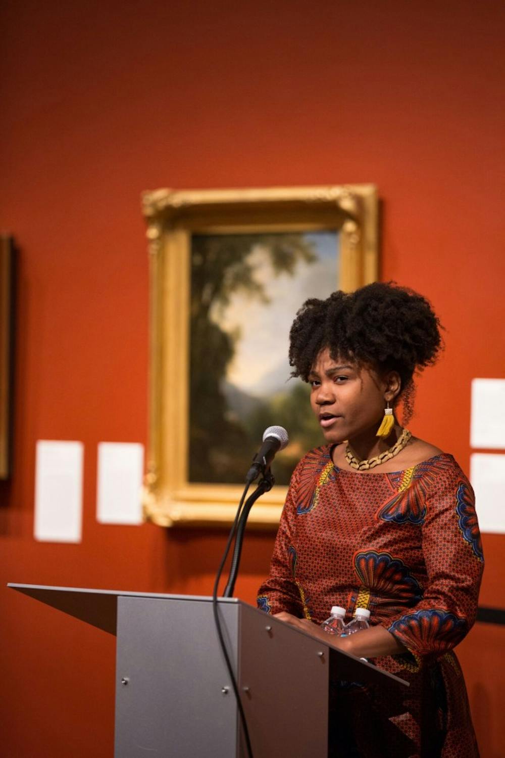 Former USG president Myesha Jemison '18, speaking on campus