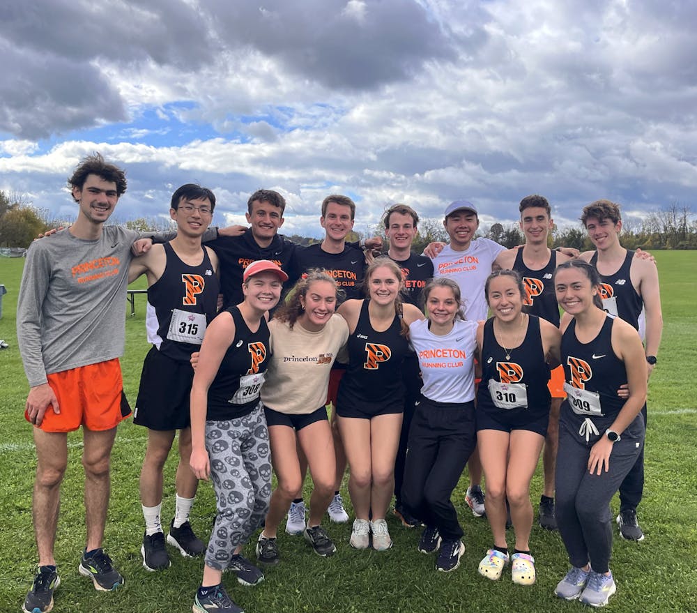 Members of the Princeton Running Club smile for a photograph after the 2023 NIRCA Regionals at Lehigh.
