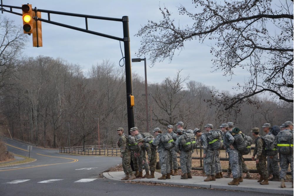 Cadets crossing Faculty Road.