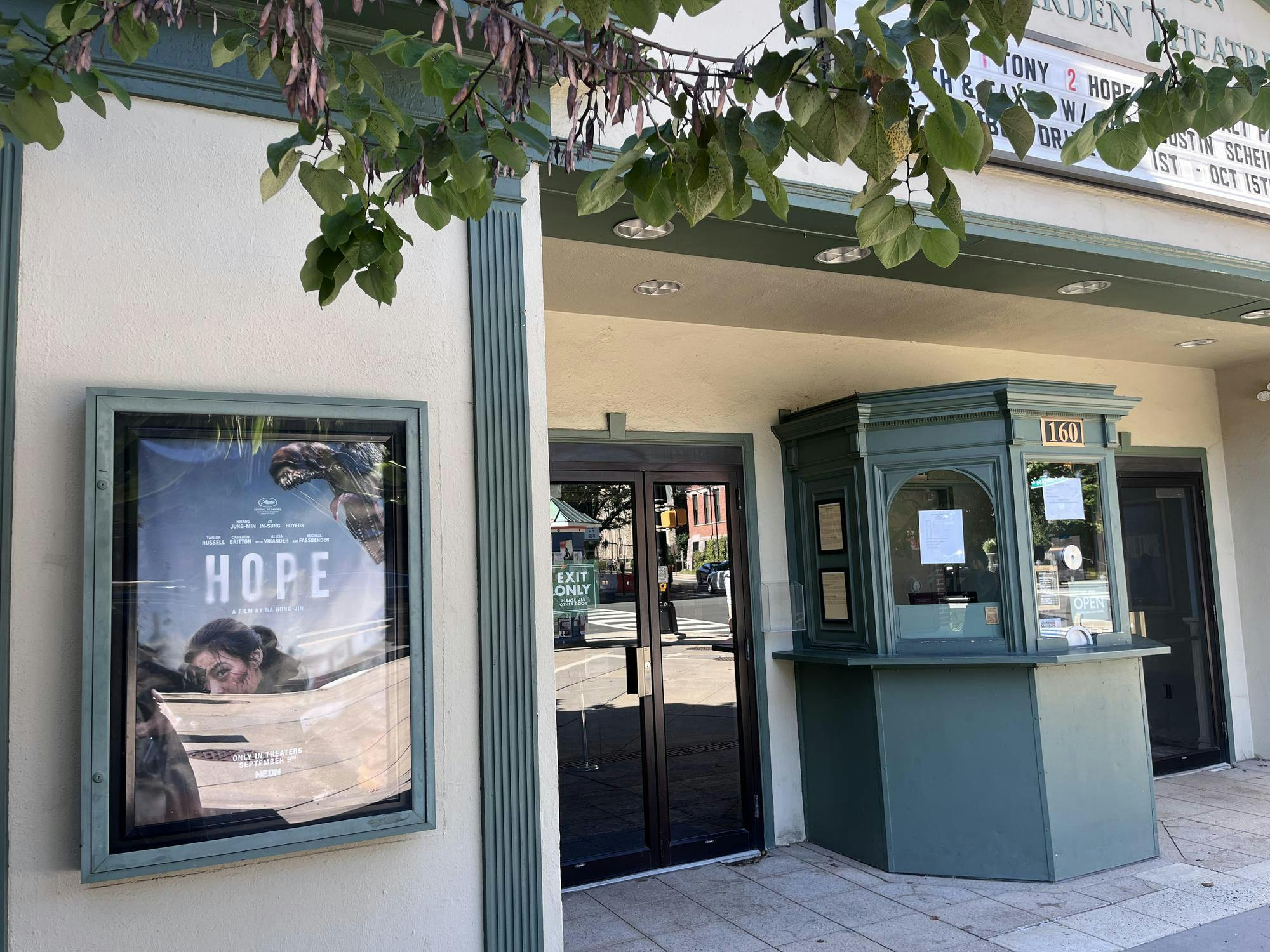 The facade of the Princeton Garden Theater features a movie poster titled "Hope." 