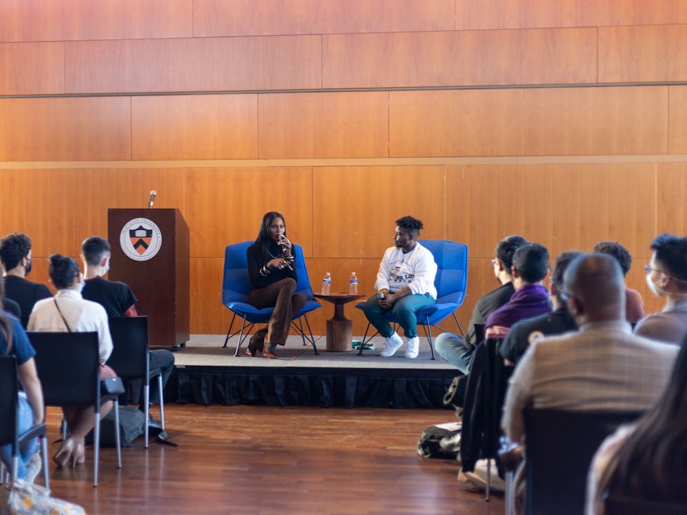 Pose star Dominique Jackson speaks with K Richardson at the Carl A. Fields Center.&nbsp;
Photo courtesy of Erin Macanze ‘24