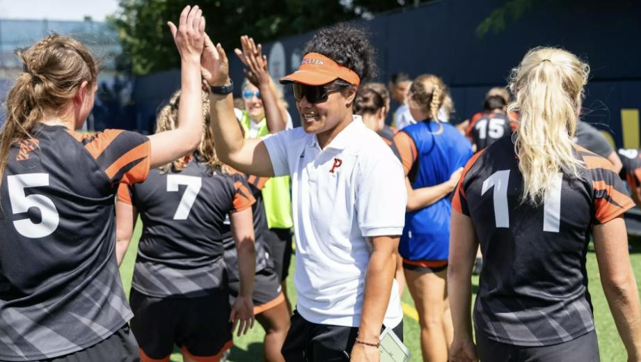 Princeton women’s rugby players celebrating postgame.