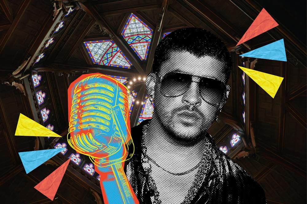A photo of Chancellor Green Rotunda with Bad Bunny edited onto the photo. 