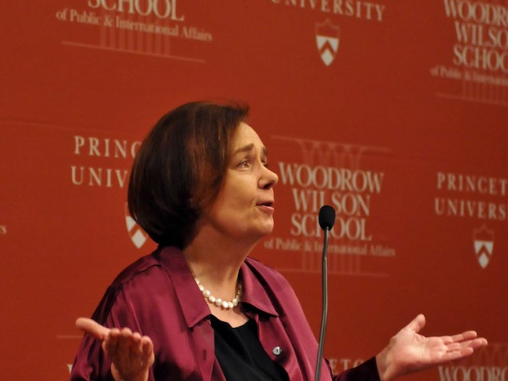 Gail Collins in a lecture at the Wilson School