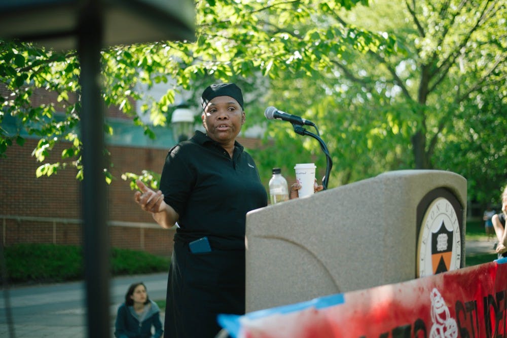 Campus workers speaking at YDS town hall on May 9, 2018.