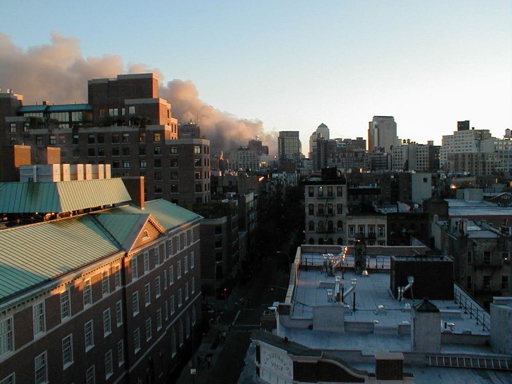 A view of the New York City skyline shortly after the Towers fell.