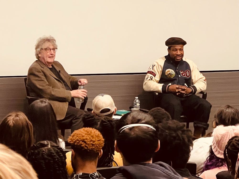 <h5>Actor Jonathan Majors, right, in conversation with Paul Muldoon as part of the Atelier at Large series “Conversations on Art-Making in a Vexed Era.”</h5>
<h6>Justus Wilhoit / The Daily Princetonian</h6>