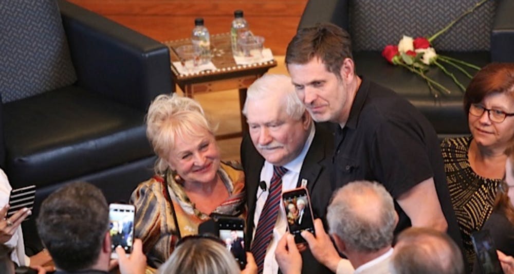 Lech Walesa photographed following his talk.