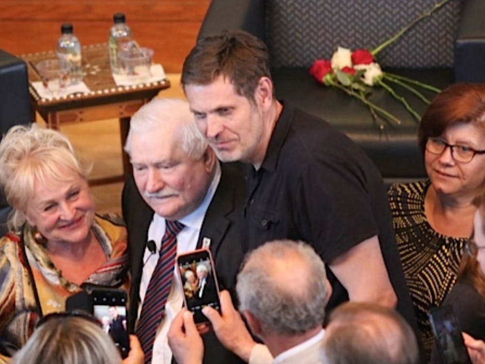 Lech Walesa photographed following his talk.