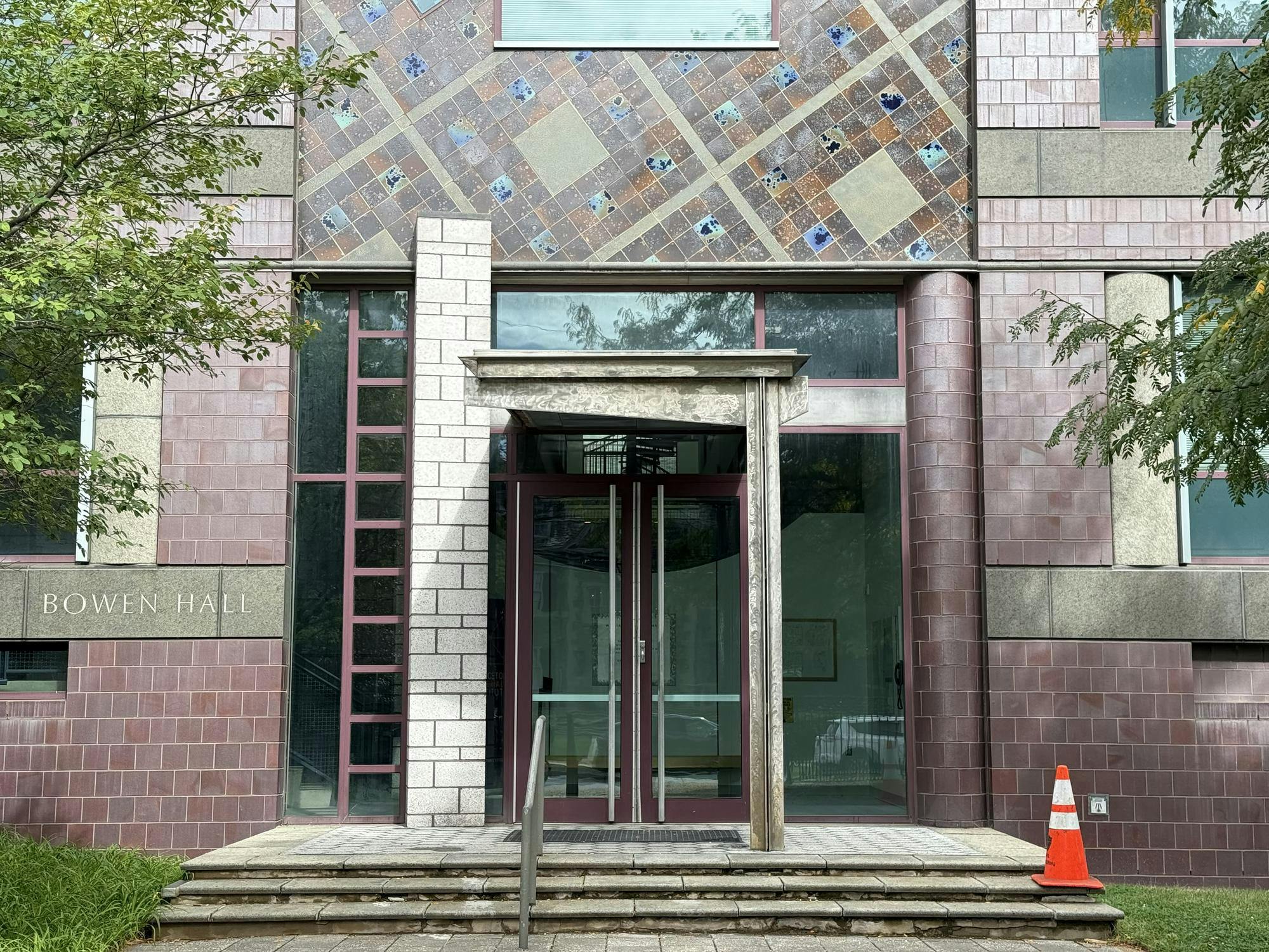 A photo of doors to a building. 