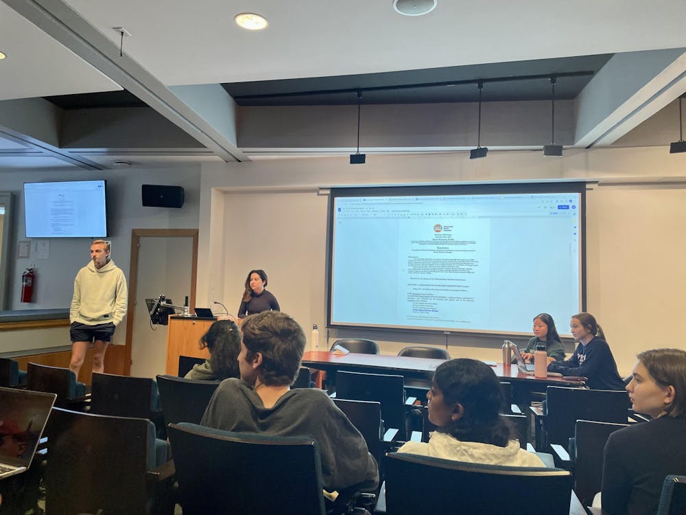 <h5>USG members discuss a resolution to establish a Deputy Elections Manager at the Sept. 25 meeting.</h5>
<h6>Annie Rupertus / The Daily Princetonian</h6>