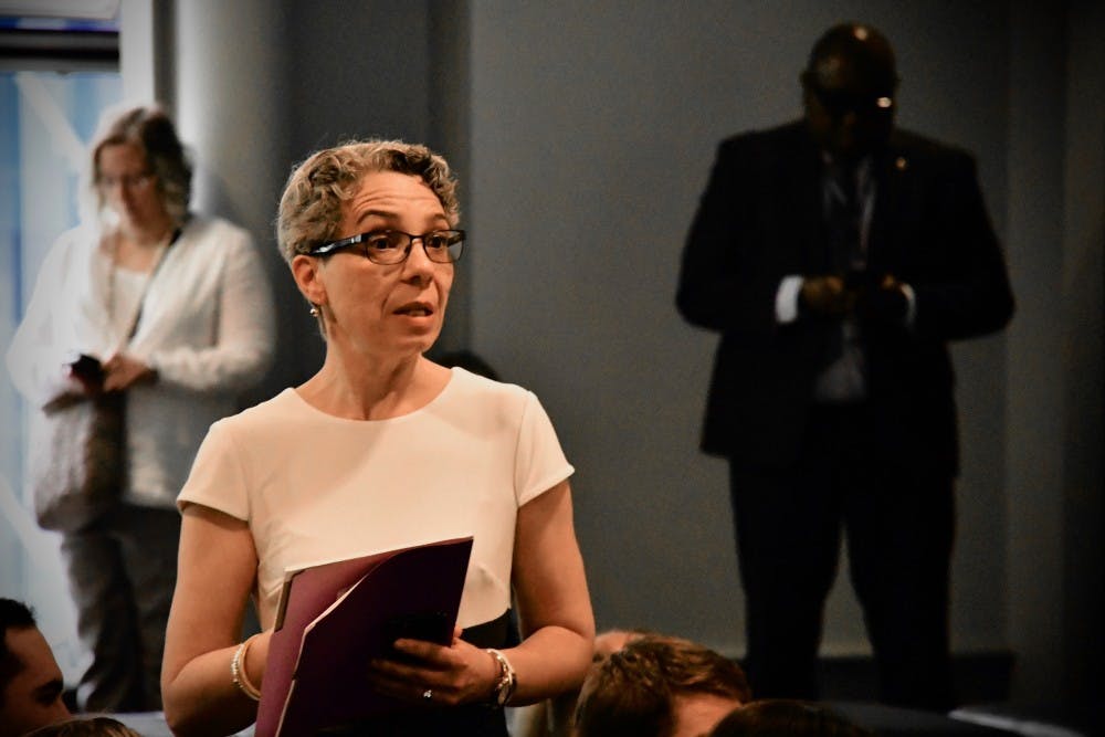 <p>Vice Provost for Institutional Equity and Diversity Michele Minter responds to a question during a CPUC meeting in May 2019.</p>
<h6>Photo Credit: Jon Ort / The Daily Princetonian</h6>