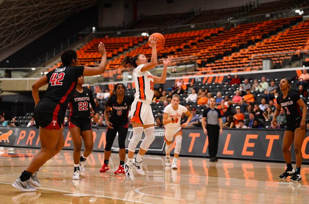 <h5>Kaitlyn Chen led the Tigers with 14 points, nine rebounds, and three assists in the win.</h5>
<h6>Courtesy of Warren Croxton/Princeton Athletics.</h6>