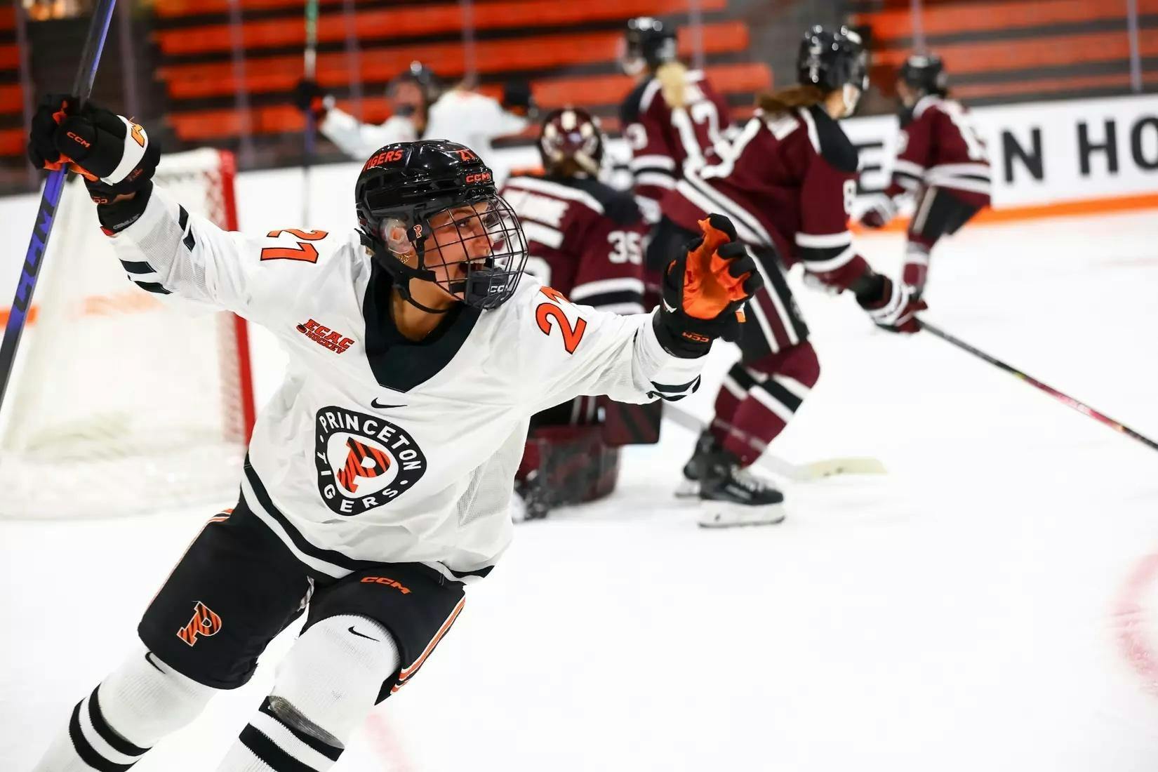 Hockey player celebrating.