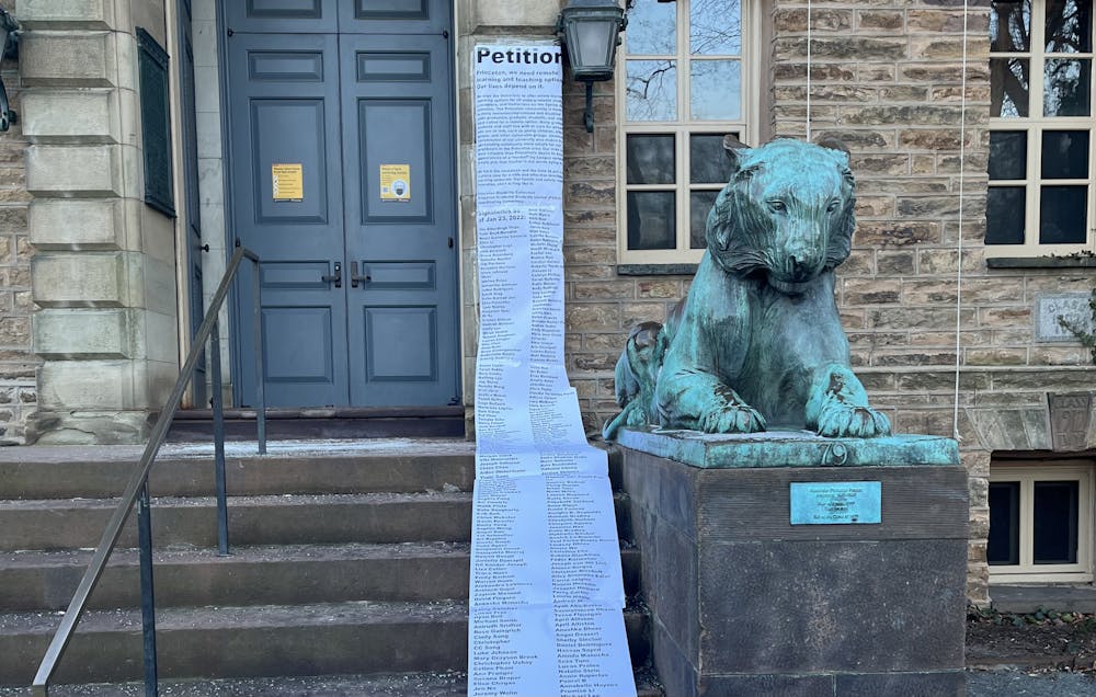 <h5>PSGU and Princeton Disability Collective petition posted in front of Nassau Hall</h5>
<h6>Lia Opperman / The Daily Princetonian</h6>