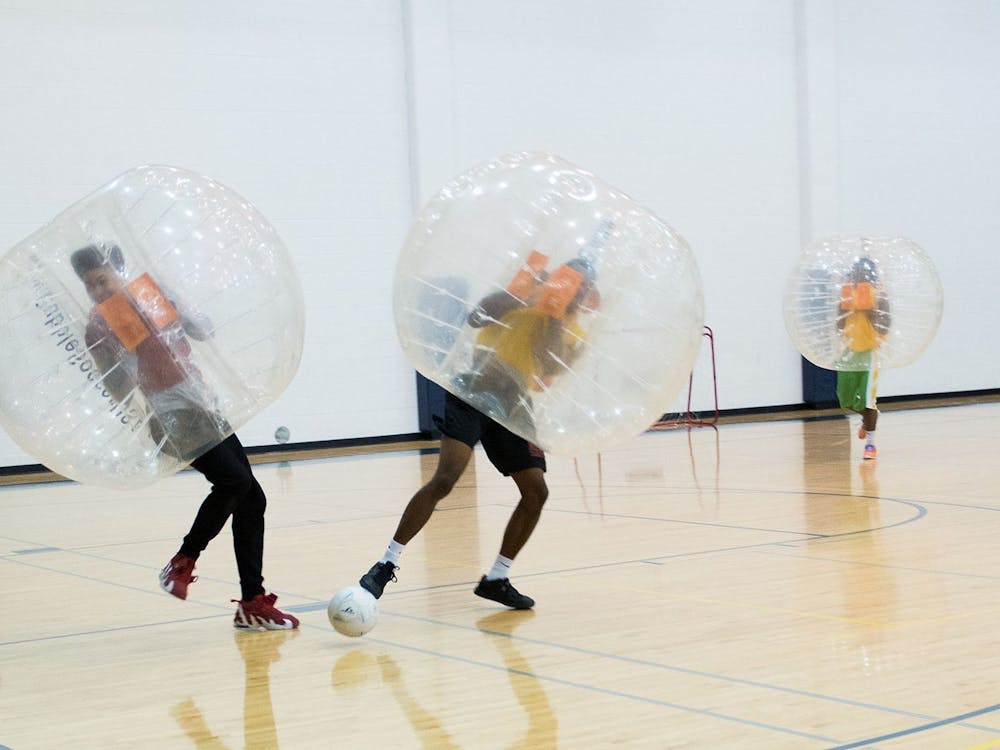 COVID positive students play soccer in Dillon Gym in their new University-provided hamster balls.&nbsp;
Michael Barera / CC 2.0