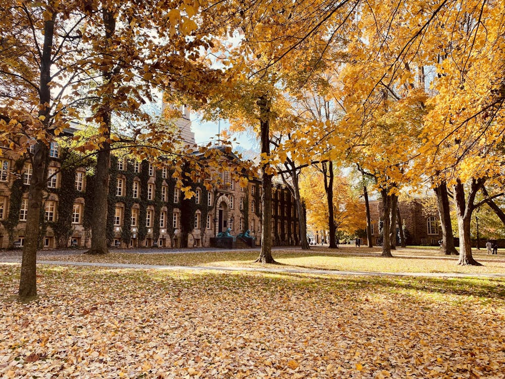 <h5>Bright gold leaves blanket the lawn in front of Nassau Hall.&nbsp;</h5>
<h6>Guanyi Cao / The Daily Princetonian</h6>