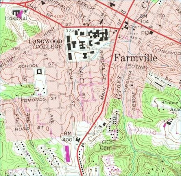 USGS Farmville Topographic Map, 1968