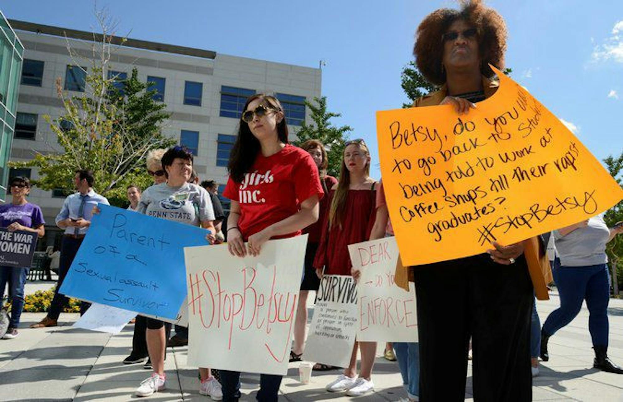 Taken at George Mason University, many are seen protesting Betsy DeVos's appearance