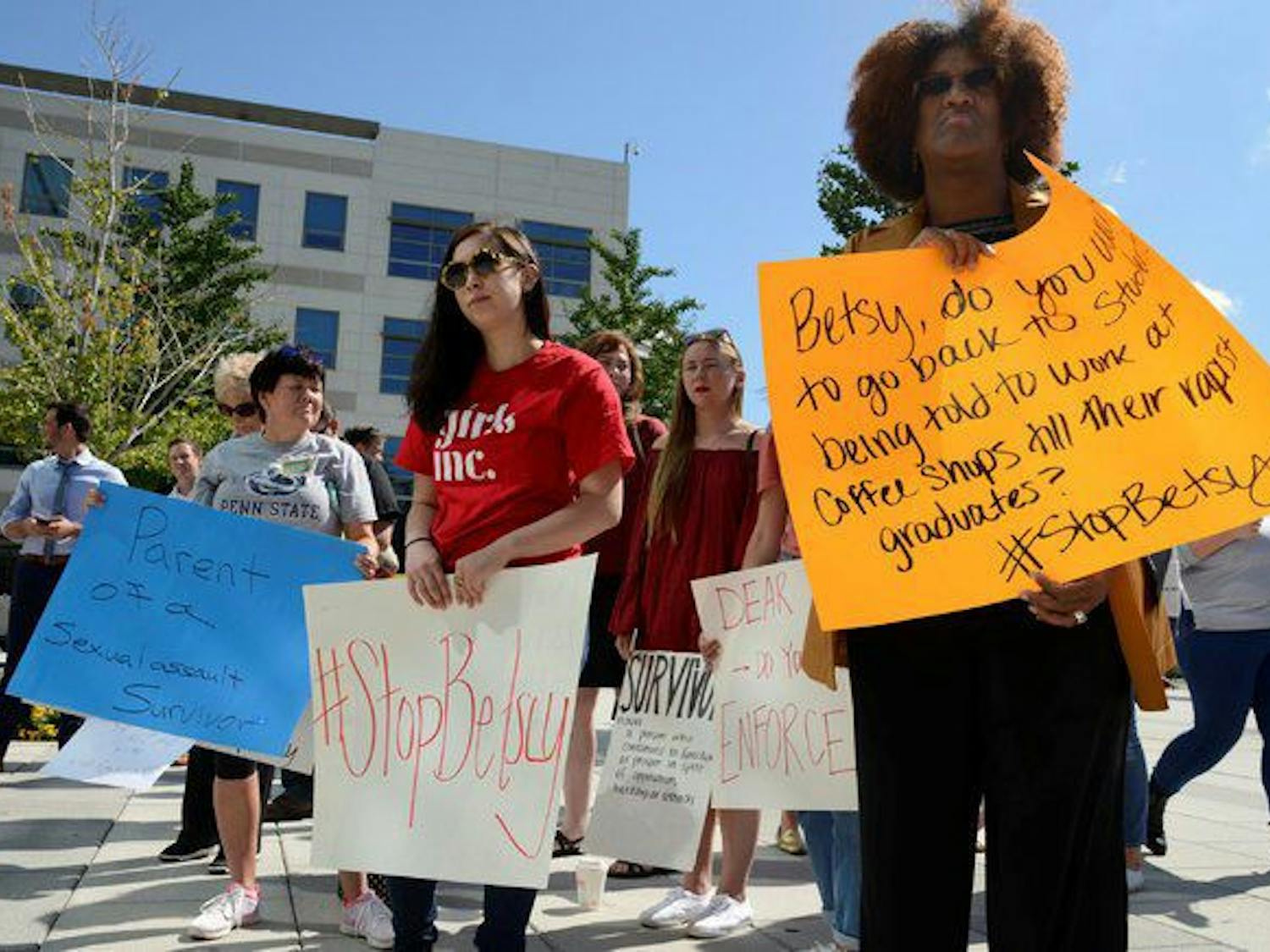 Taken at George Mason University, many are seen protesting Betsy DeVos's appearance