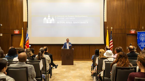 Dean Crable speaks at CHDCM Fall 2026 Convocation, Seton Hall Flickr
