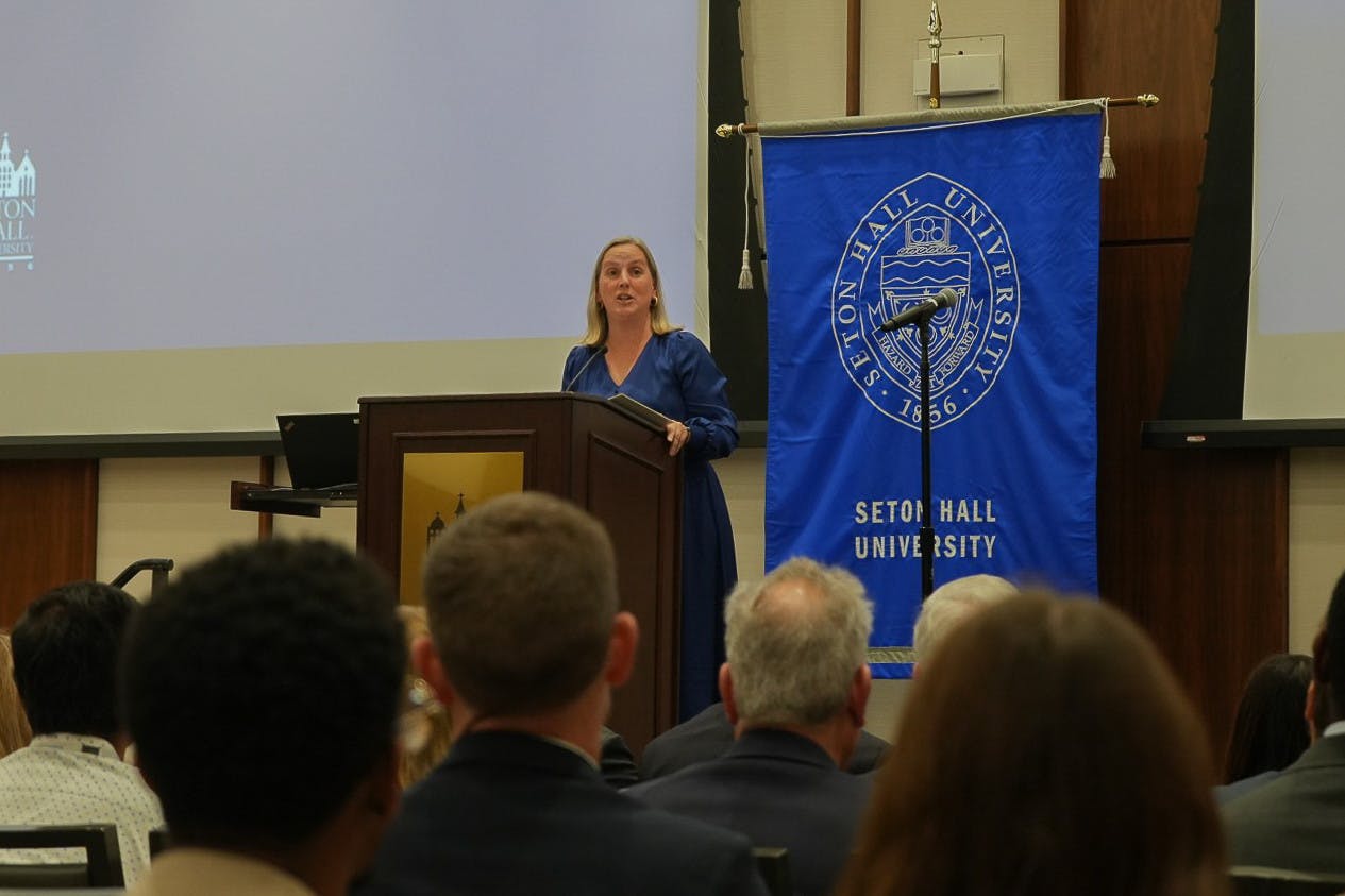 Amy Newcombe Speaking at Seton Hall's  Strategic Plan Community Launch | Photo by Dominique Mercadante  