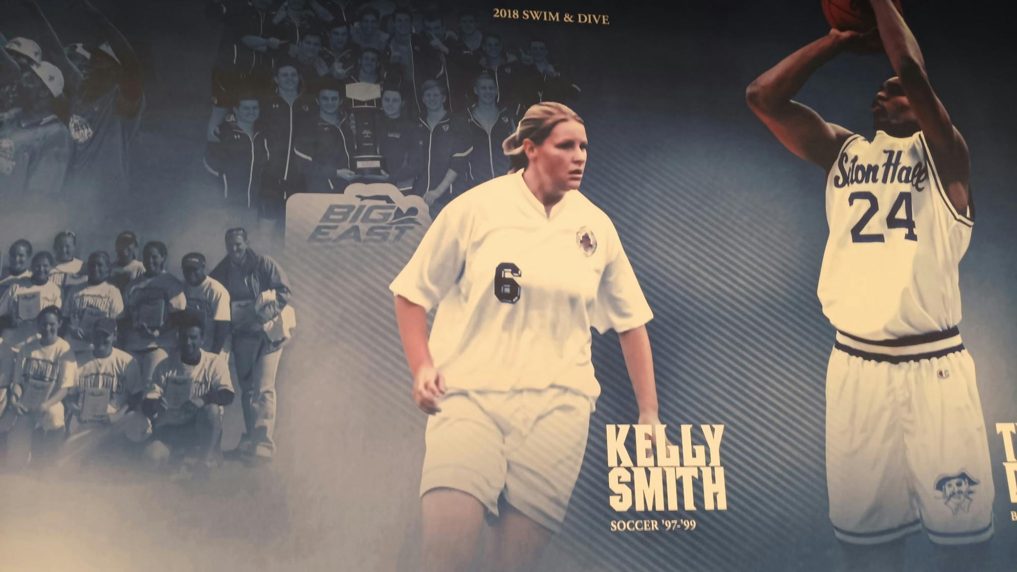 Kelly Smith's portrait displayed on the walls of Walsh Gym | Photo by Rickiya Coulton