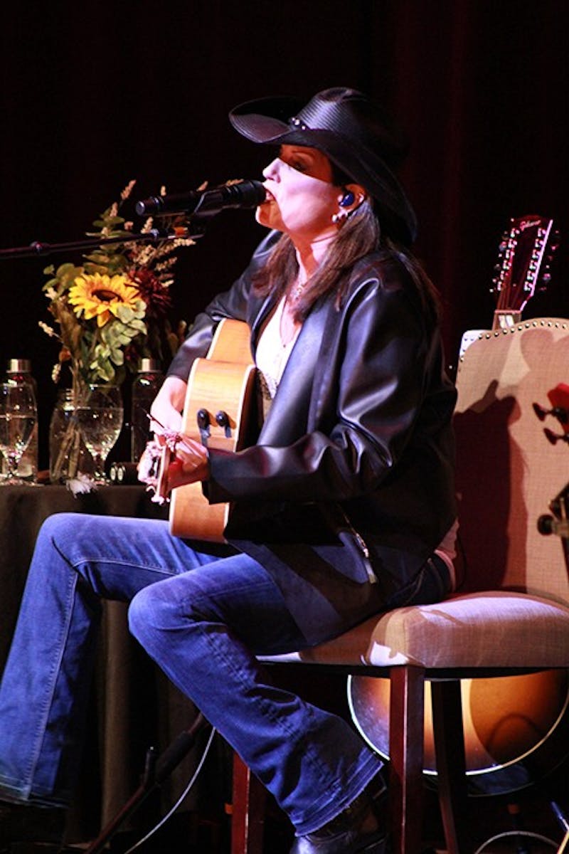 Terri Clark (above) and the other two opened the concert with Nanci Griffith’s “Outbound Plane.” Clark sold 5 million albums in her career.&nbsp;