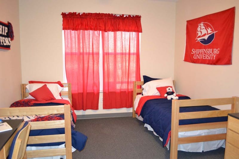 	This model of a typical bedroom in one of the new dorms can be seen in Harley Hall