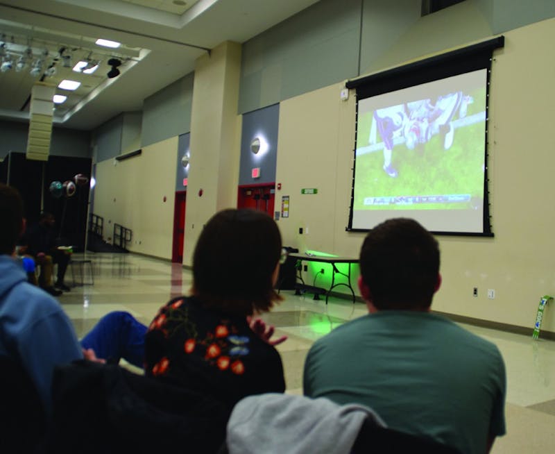 Students watched the Super Bowl intently in the CUB MPR Sunday night.