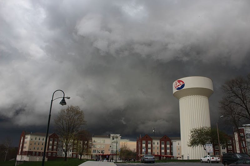 Storm cell moves over campus. Storm warning in effect until 8 p.m.