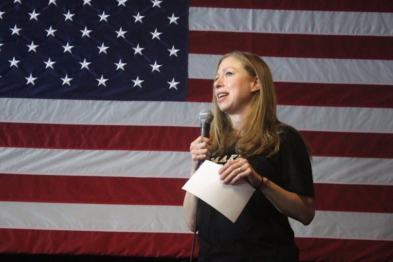 Chelsea Clinton responds to a question about how she helps Hillary’s campaign, by saying she gives her mother lots of hugs.&nbsp;