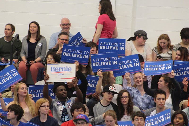 Supporters of Bernie Sanders cheer for their candidate during his rally in Gettysburg on Friday.