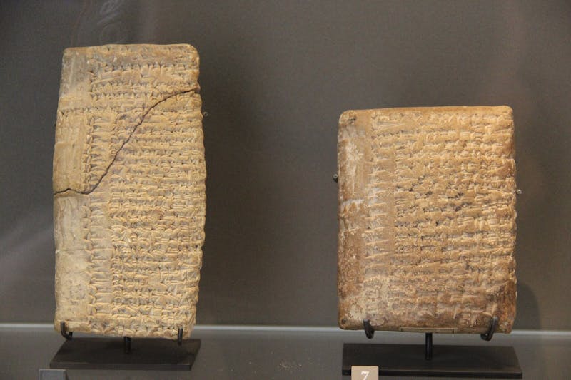 Cuneiform clay tablets from the Amorite Kingdom of Mari on display at the Louvre. In some classes, this is the preferred method of taking notes. | Courtesy of Gary Todd, Wikimedia Commons