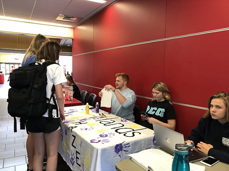 Members of the Shippensburg University Greek life community set up tables in the Ceddia Union Building last week to promote antihazing initiatives. Members of the campus community had the opportunity to take an antihazing pledge, as well as receive more information about the dangers of hazing.