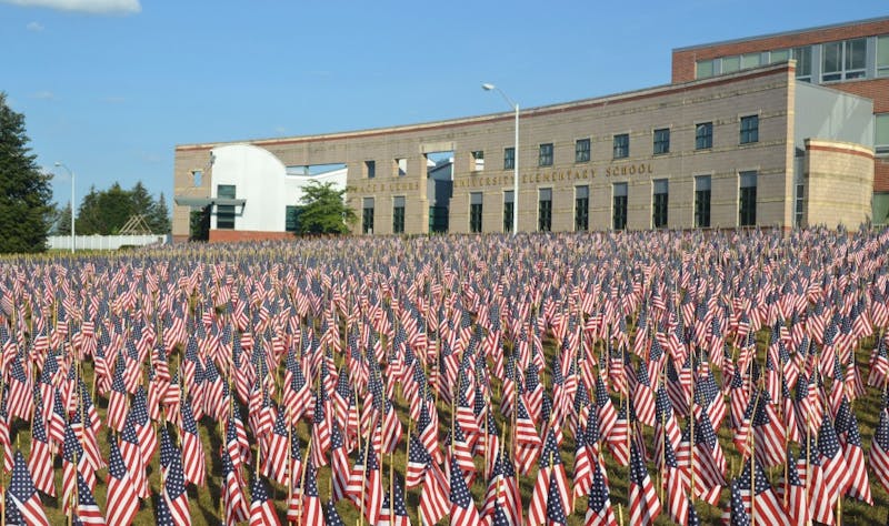 SU’s chapter of Student Veterans of America put up nearly 3,000 flags in the quad in rememberance of Sept. 11, 2001.