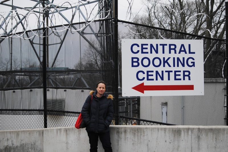 Nicole Santalucia stands outside of the central booking